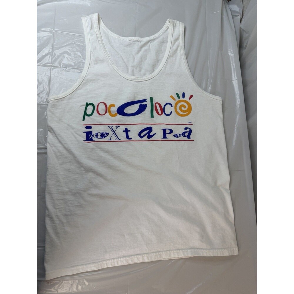 Poco Loco Ixtapa Mexico Tank Top White Colorful Graphic Y2K Tourist Souvenir
